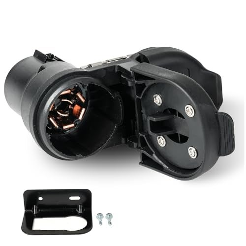 Jetuplusllc Rear Bumper Trailer Tow Hitch Wiring Connector Adapter Plug 7 Blades 4 Pin w/Bracket Fits for Ford Ram Chevrolet - Image 2