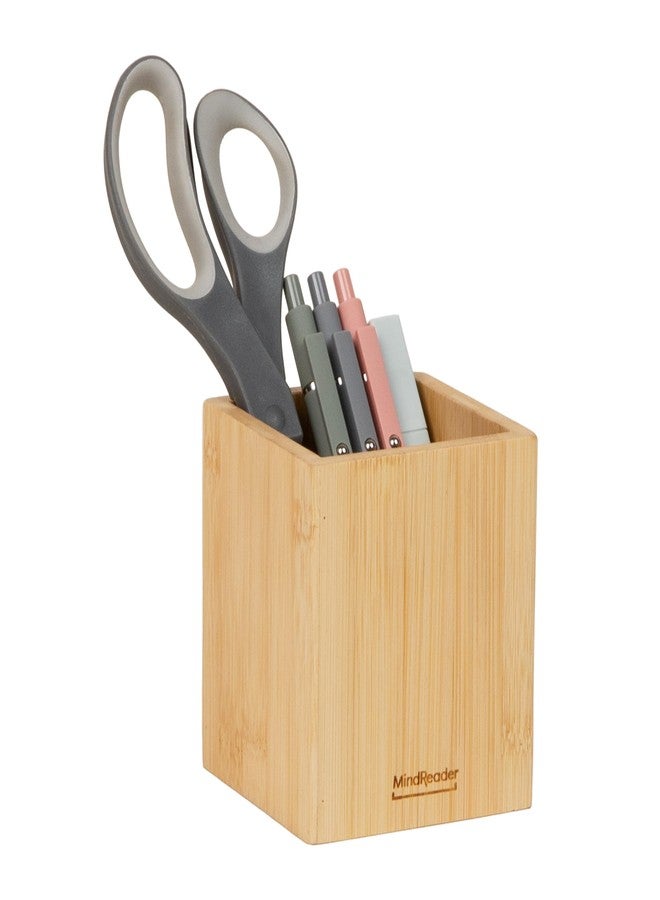 Mind Reader Pen Cup, Accessory Holder, Desktop Organization, Office, Bamboo, 3.5"L x 3.5"W x 3.875"H, Brown - Image 1