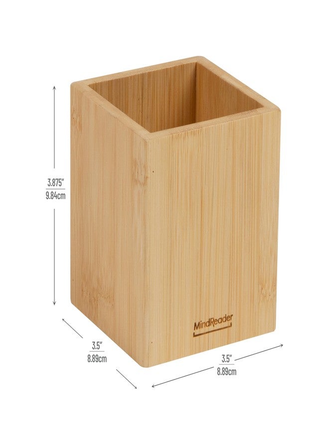 Mind Reader Pen Cup, Accessory Holder, Desktop Organization, Office, Bamboo, 3.5"L x 3.5"W x 3.875"H, Brown - Image 3