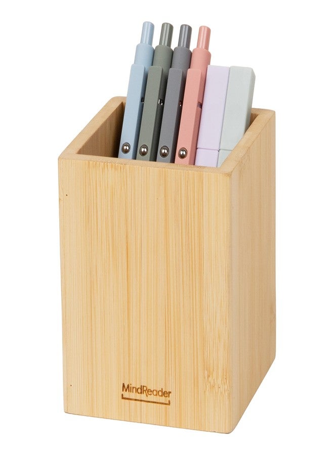 Mind Reader Pen Cup, Accessory Holder, Desktop Organization, Office, Bamboo, 3.5"L x 3.5"W x 3.875"H, Brown - Image 5