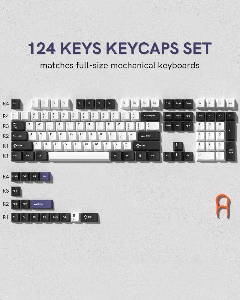 COSTOM Womier Double Shot PBT Keycaps Set 138 Keys, Cherry Profile Custom Keycaps 60 65 75 100 Percent for 61/64/68/84/87/100/104/108 Retro Gaming Mechanical Keyboard (Black White2) - Image 2