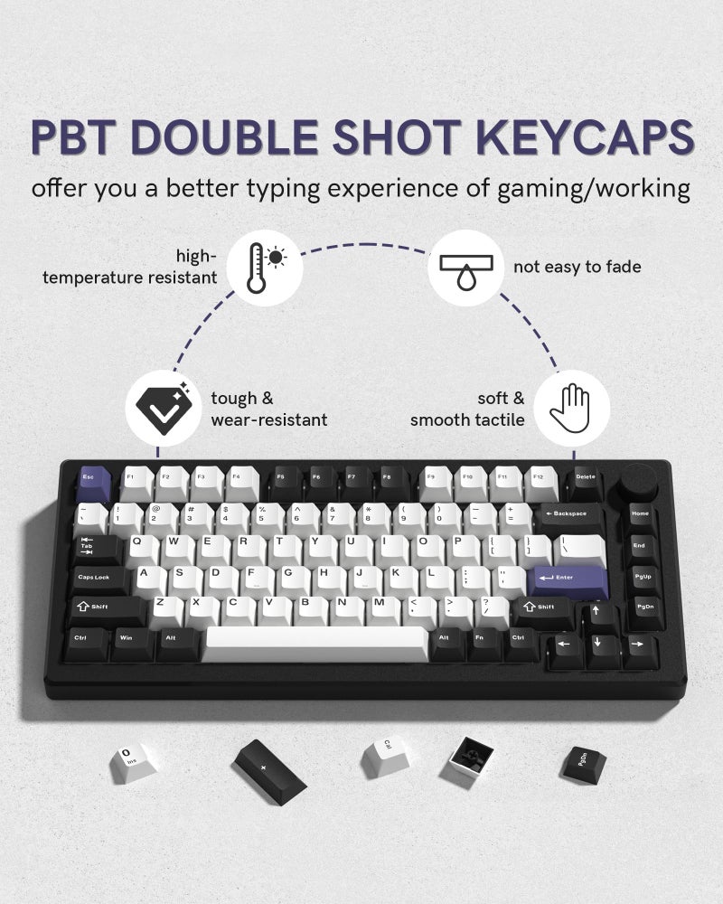 COSTOM Womier Double Shot PBT Keycaps Set 138 Keys, Cherry Profile Custom Keycaps 60 65 75 100 Percent for 61/64/68/84/87/100/104/108 Retro Gaming Mechanical Keyboard (Black White2) - Image 5