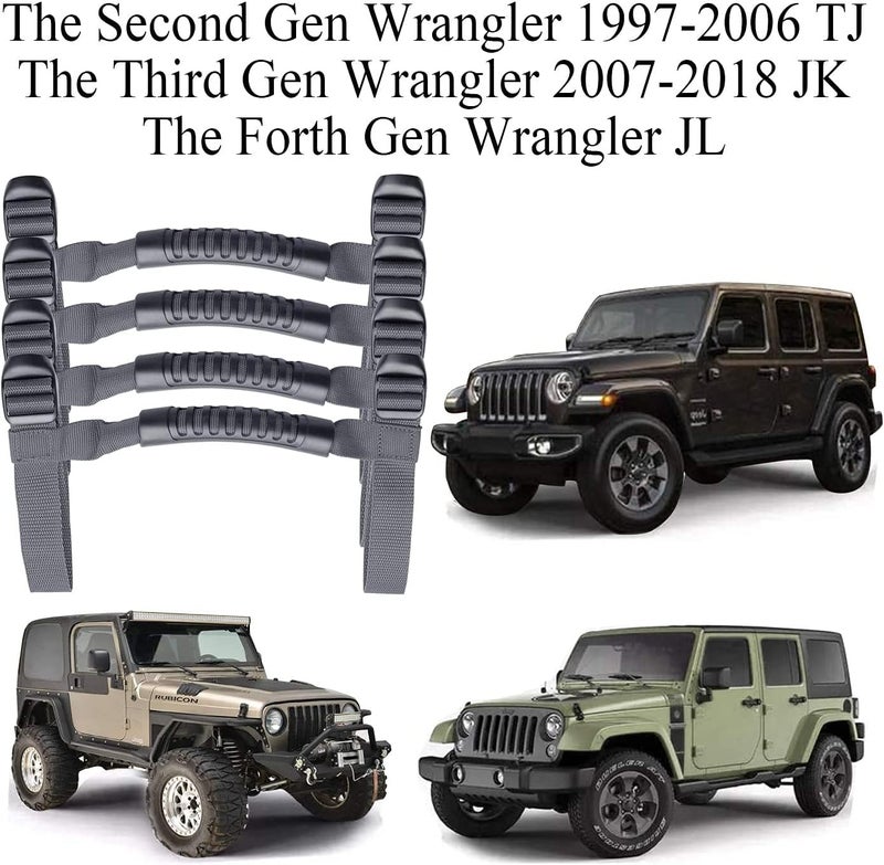 Bentolin 4 x Roll Bar Grab Handles Grip Handle Holder Compatible with Jeep Wrangler Accessories 1987-2021 YJ TJ LJ JK JL Sports Sahara Freedom Rubicon X & Unlimited (Grey) - Image 2