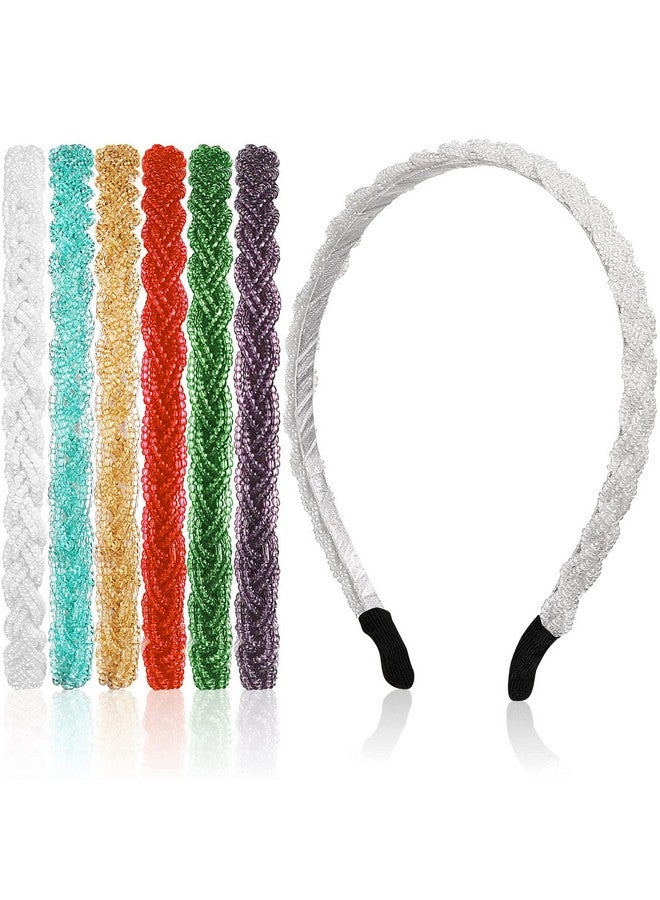 MTLEE 6 Pieces Beaded Headbands for Women Sparkly Crystal Beaded Hair Hoop Hairbands Multiple Color Hair Accessories Head Bands Christmas Gift(Bright Colors) - Image 1