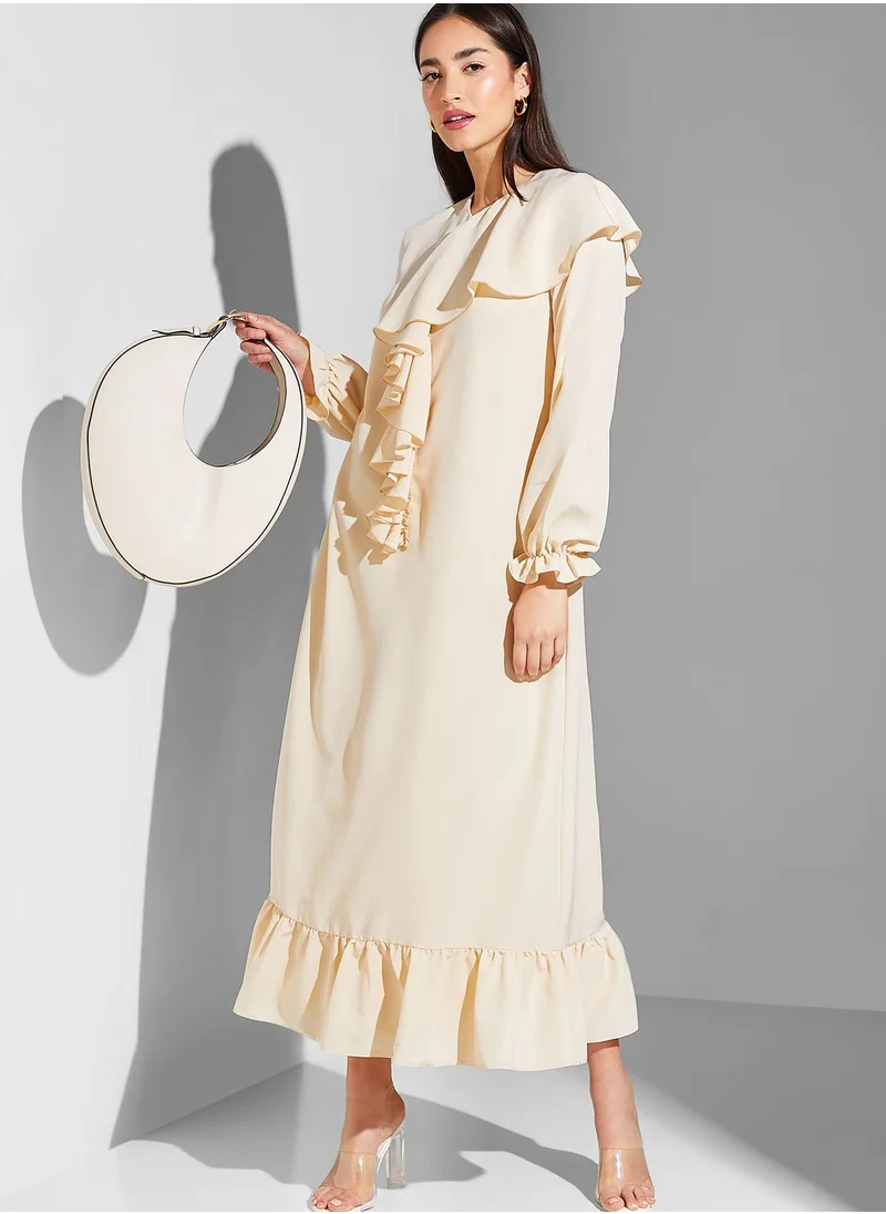 Refka by modanisa Waterfall Trim Ruffle Hem Dress