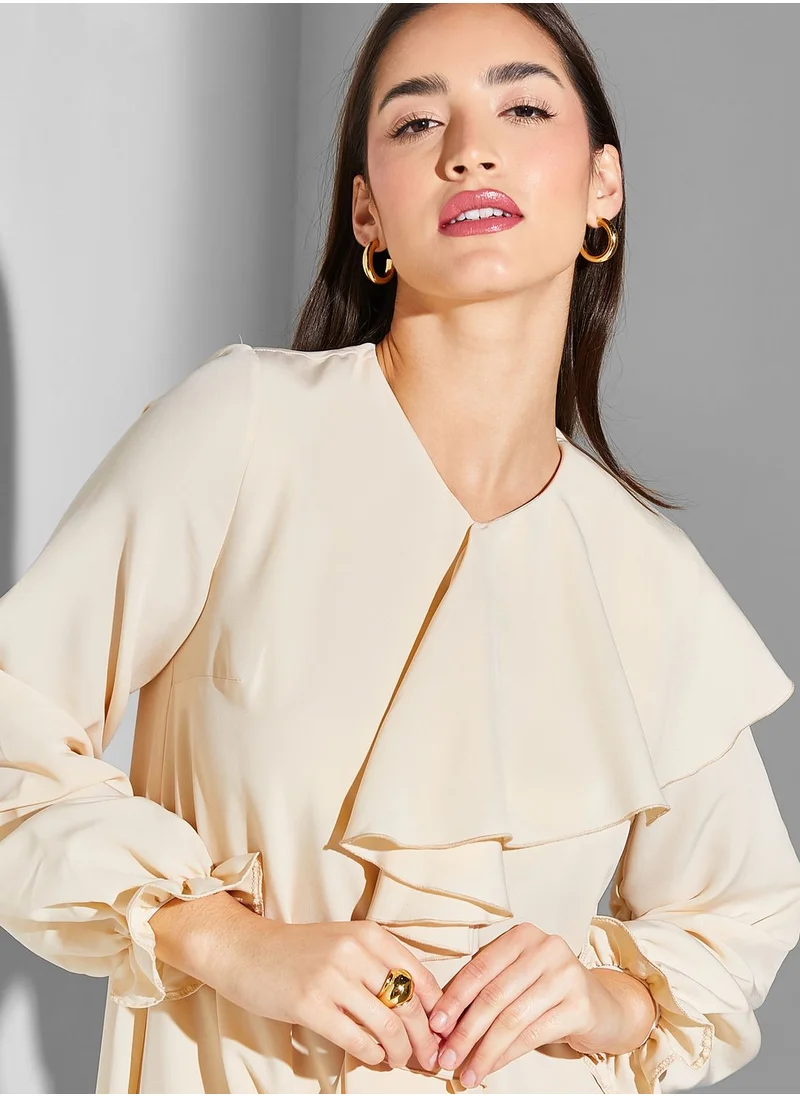 Refka by modanisa Waterfall Trim Ruffle Hem Dress
