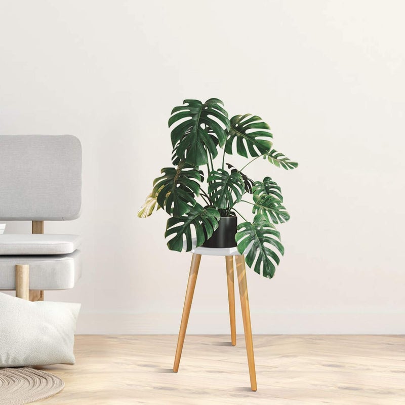 Uneedem Indoor Plant Stand - Mid Century Wooden Plant Table, Tall Holder for Flower Pots, Small Round End Table (A3-White, High: 20.5") - Image 2