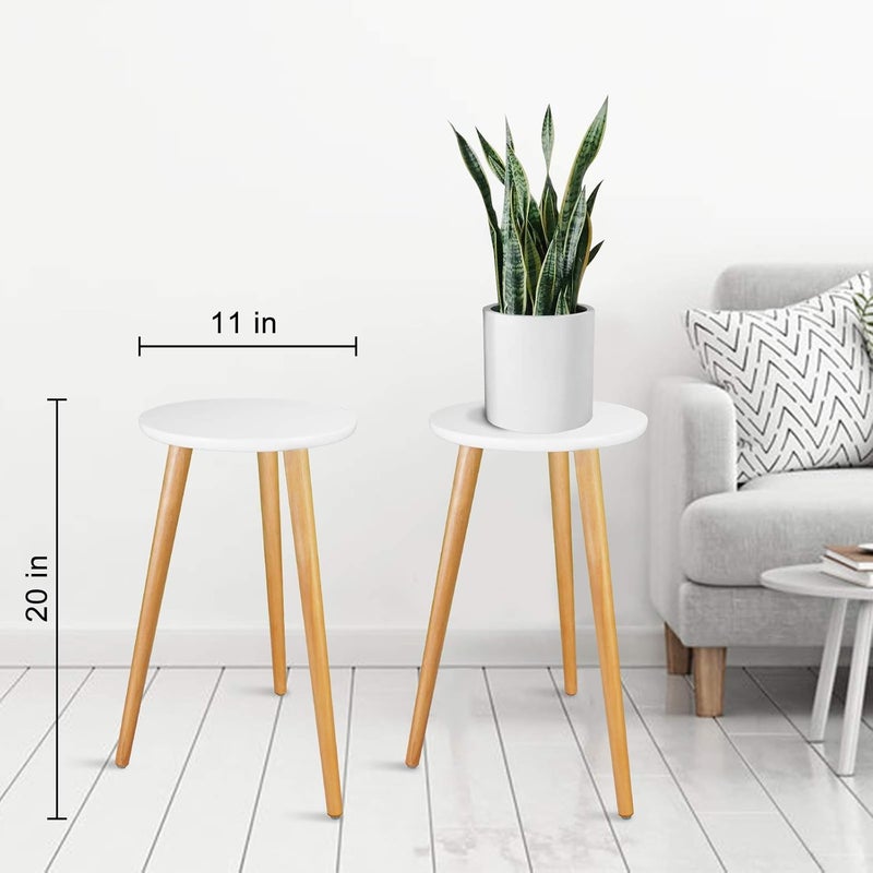 Uneedem Indoor Plant Stand - Mid Century Wooden Plant Table, Tall Holder for Flower Pots, Small Round End Table (A3-White, High: 20.5") - Image 3