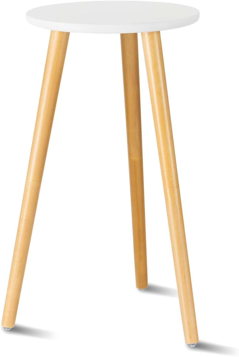 Uneedem Indoor Plant Stand - Mid Century Wooden Plant Table, Tall Holder for Flower Pots, Small Round End Table (A3-White, High: 20.5") - Image 1
