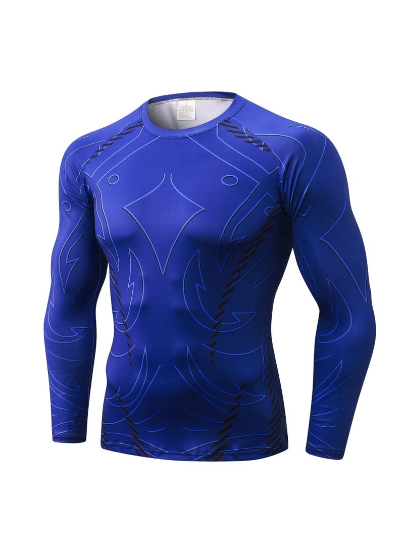 Men Quick Dry Breathable Long Sleeve T-Shirt Blue - Image 1