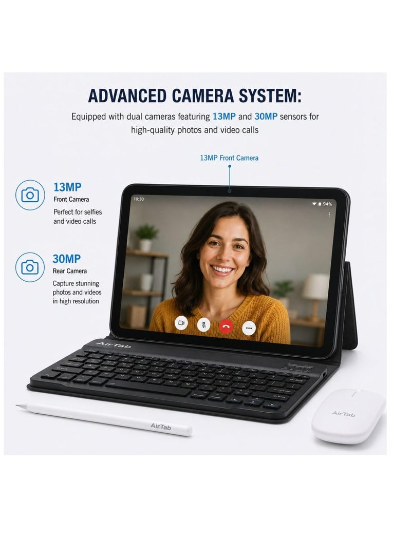 AIR TAB AirTab S26 Pro+ 10.1 Inch Android 15 Tablet PC with Wireless Keyboard Mouse Bluetooth Headset 24GB RAM 1TB Storage 10000mAh Battery Dual Camera WiFi Arabic Keyboard Bundle - Image 4