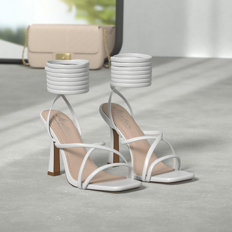 Mostrin White Strappy Heels for Women Lace Up Heels Tie Up Stiletto Heeled Sandals Square Open Toe High Heels for Prom, Party and Weddings Size 7 - Image 3
