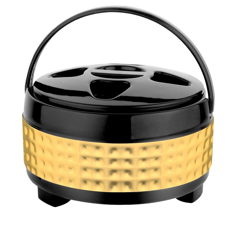 AXIOM Stainless Steel Hotpot Casserole with Double Wall Insulation Thermo Steel Serving Bowl for RotiRiceCurry with lid Handle Golden Hamerred Mirror Finish - Image 1
