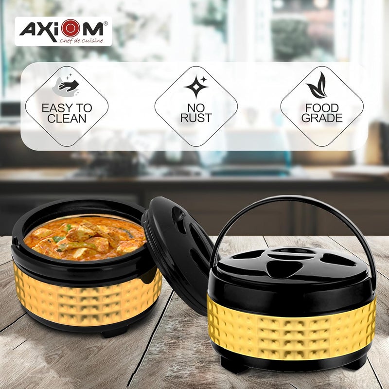 AXIOM Stainless Steel Hotpot Casserole with Double Wall Insulation Thermo Steel Serving Bowl for RotiRiceCurry with lid Handle Golden Hamerred Mirror Finish - Image 2