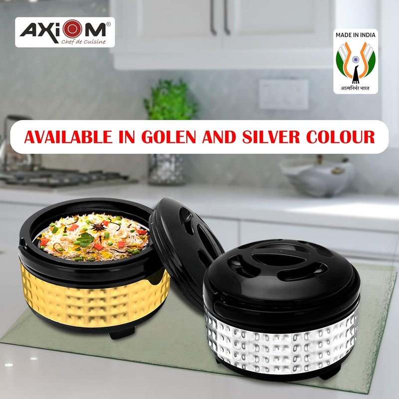 AXIOM Stainless Steel Hotpot Casserole with Double Wall Insulation Thermo Steel Serving Bowl for RotiRiceCurry with lid Handle Golden Hamerred Mirror Finish - Image 5