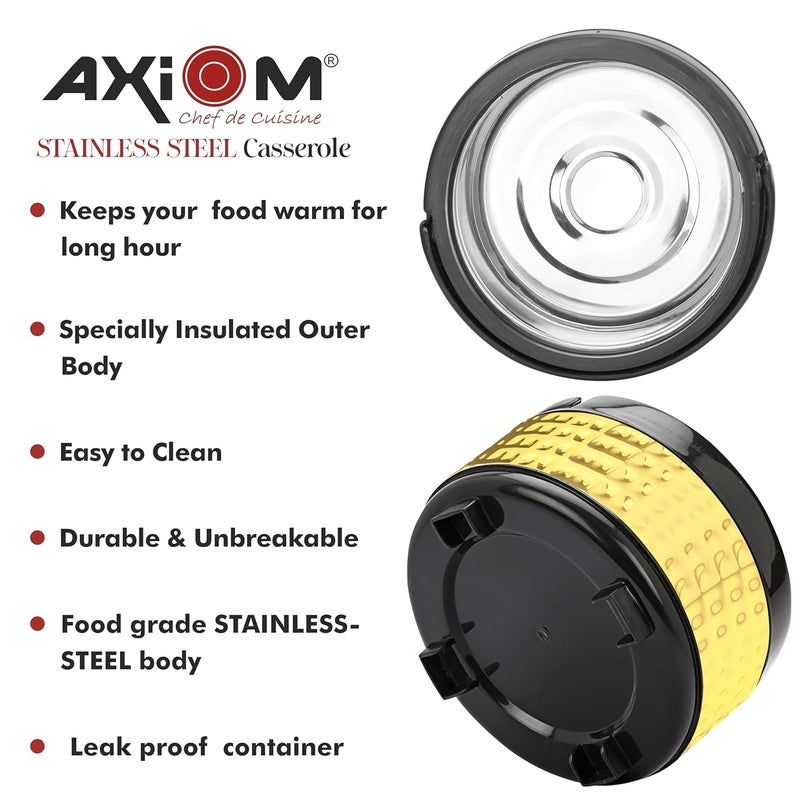 AXIOM Stainless Steel Hotpot Casserole with Double Wall Insulation Thermo Steel Serving Bowl for RotiRiceCurry with lid Handle Golden Hamerred Mirror Finish - Image 3