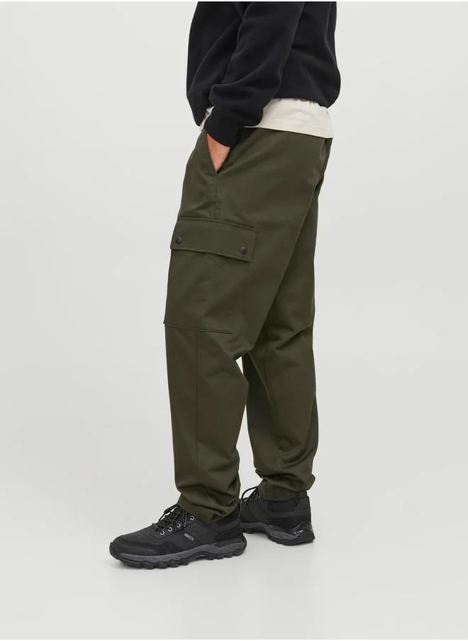 JACK & JONES Wide Fit Snap Cargo Pants with Elastic Waistband