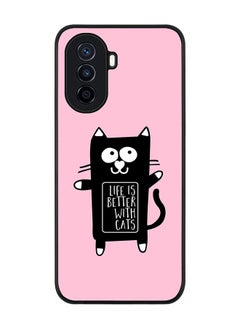 Stylizedd Rugged Black edge case for Huawei Nova Y70  Slim fit Soft Case Flexible Rubber Edges Anti Drop TPU Gel Thin Cover - Life is better with cats  - Image 1