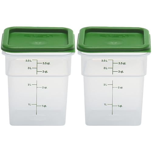 Cambro Food Storage Container with Lid (Microwave Safe and BPA-Free) - 2 Pack - Classic Series Square with Green Lid - 4 QT (Quart) - Commercial Grade for Food Prep (Translucent) - Image 3