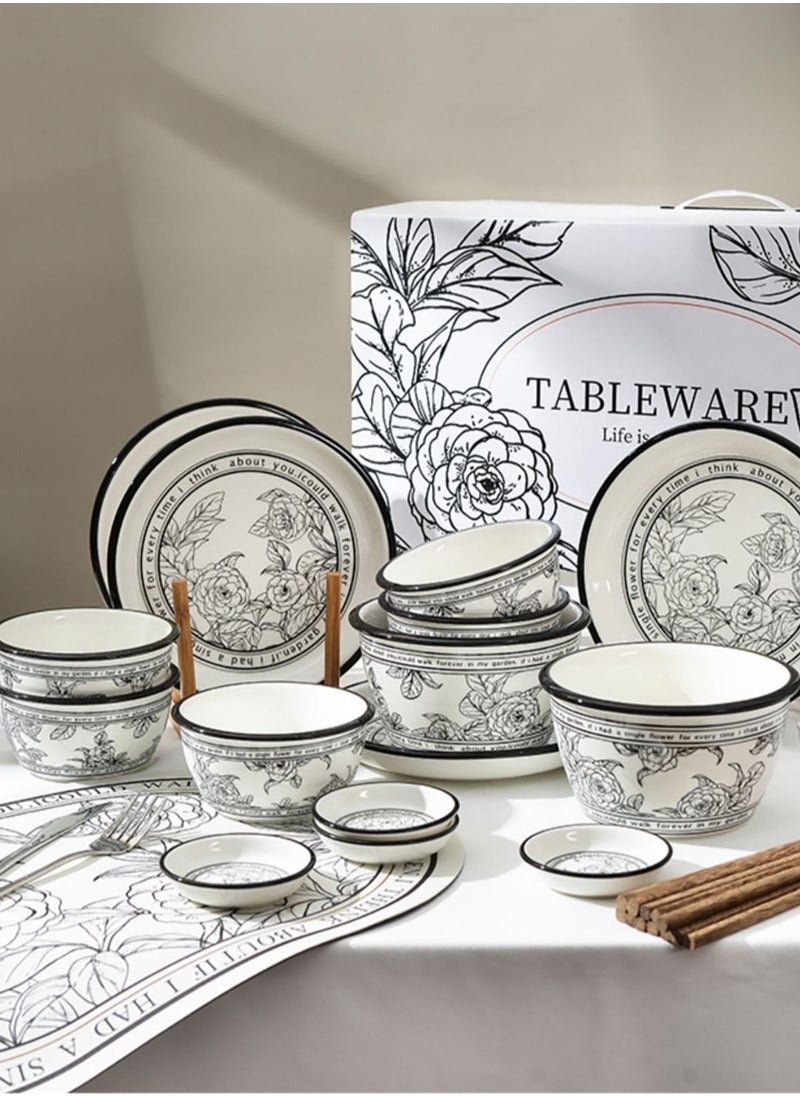 Merry Moments - Japanese Style Kitchen Dinnerware Set Plates Set Dishes Set Break Resistant Dishes Plates and Bowls Retro Ceramic Phnom Penh Tableware for Luxury Restaurant and Home 30 Pcs Serve 6 - Image 1