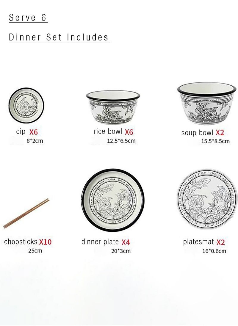 Merry Moments - Japanese Style Kitchen Dinnerware Set Plates Set Dishes Set Break Resistant Dishes Plates and Bowls Retro Ceramic Phnom Penh Tableware for Luxury Restaurant and Home 30 Pcs Serve 6 - Image 1