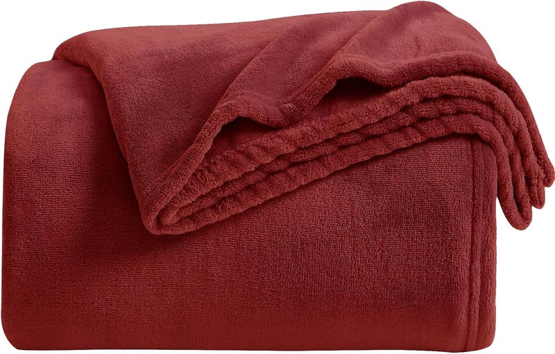 KMUSET Fleece Blanket Twin Size Burgundy Lightweight Super Soft Cozy Fuzzy Bed Blankets Microfiber Factory Shop - Image 1