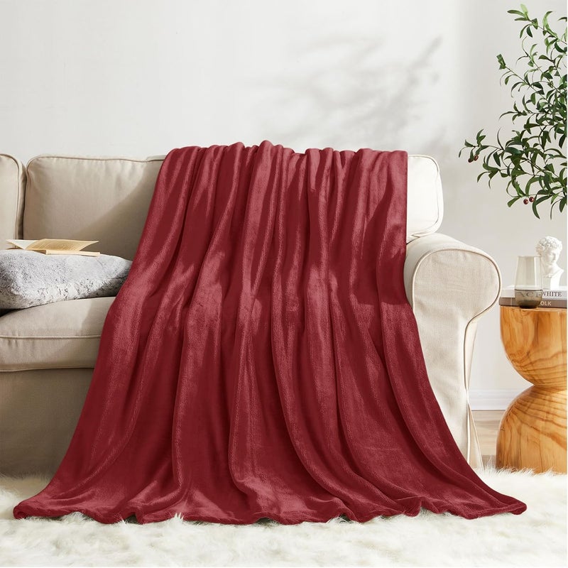 KMUSET Fleece Blanket Twin Size Burgundy Lightweight Super Soft Cozy Fuzzy Bed Blankets Microfiber Factory Shop - Image 4