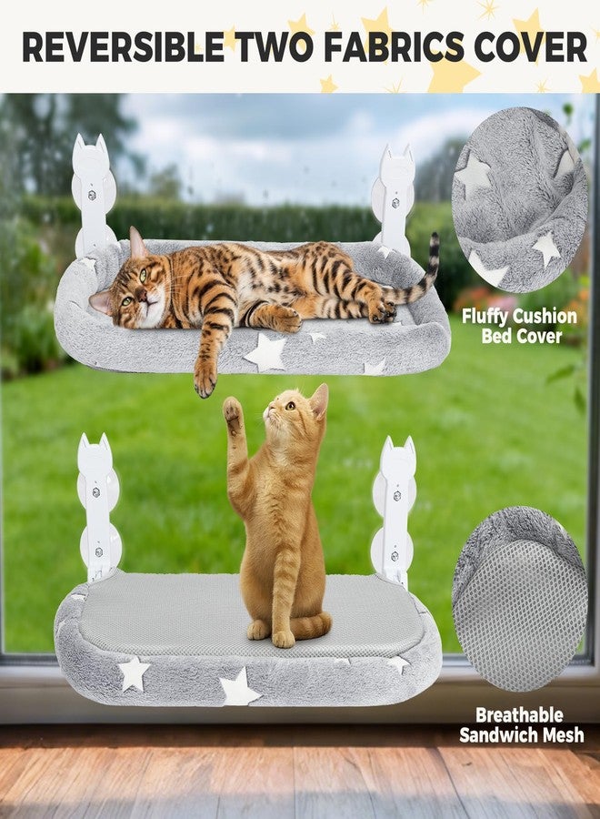 اتش او ام آي أم بي أرجوحة نافذة للقطط من هوميمب، أرجوحة نافذة لاسلكية للقطط تُثبت على الحائط مع 4 أكواب شفط قوية، إطار معدني صلب وغطاءين قابلين للاستبدال، سرير قابل للطي للقطط الكبيرة والقطط الصغيرة، مقعد داخلي للحيوانات الأليفة، رمادي كبير - Image 2