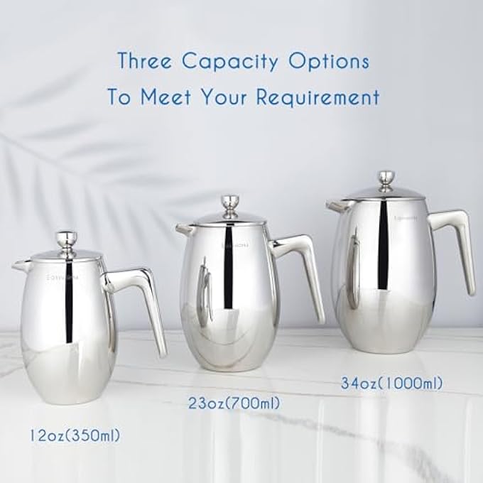 EASYWORKZ Nando French Press 1000Ml Double Wall Insulated Thermal Coffee Maker304 Stainless Steel Cafetiere - Image 4