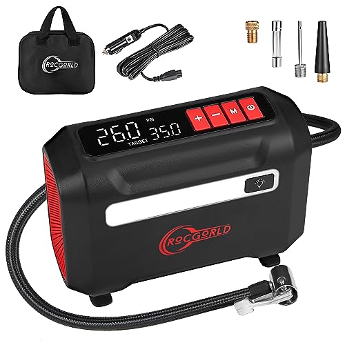 ROCGORLD R8 Tire Inflator Portable Air Compressor, DC 12V Air Compressor for Car with Large Dual Digital Screen, 3X Faster Inflation Air Pump for Car Tires, Bike, Ball, Motor - Car Accessories - Image 1