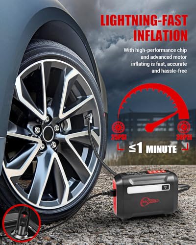 ROCGORLD R8 Tire Inflator Portable Air Compressor, DC 12V Air Compressor for Car with Large Dual Digital Screen, 3X Faster Inflation Air Pump for Car Tires, Bike, Ball, Motor - Car Accessories - Image 2