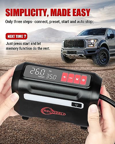 ROCGORLD R8 Tire Inflator Portable Air Compressor, DC 12V Air Compressor for Car with Large Dual Digital Screen, 3X Faster Inflation Air Pump for Car Tires, Bike, Ball, Motor - Car Accessories - Image 4