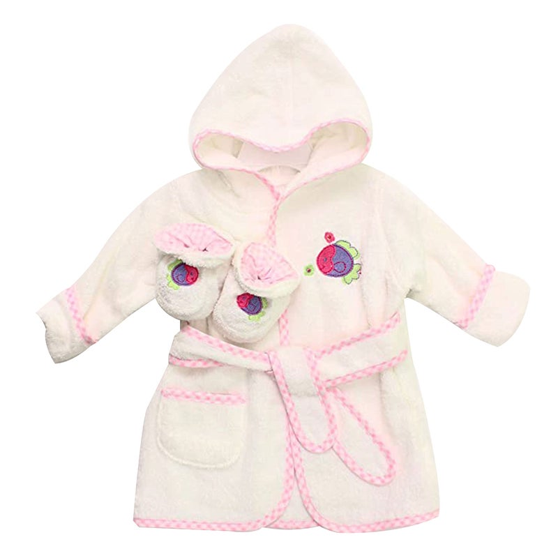 Spasilk 100% Cotton Hooded Terry Bathrobe with Booties, White Fish, One Size - Image 1