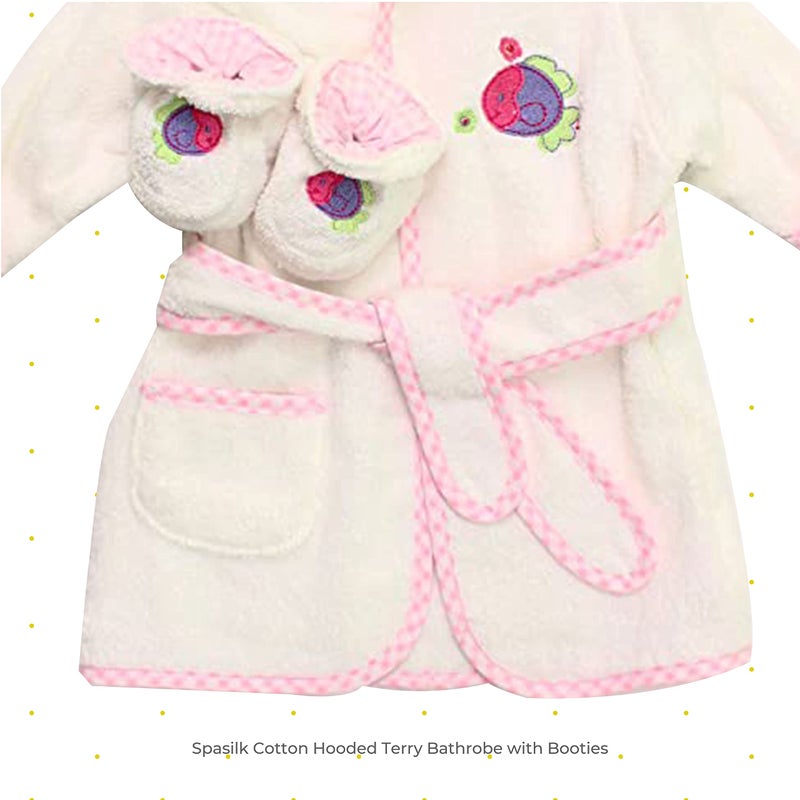 Spasilk 100% Cotton Hooded Terry Bathrobe with Booties, White Fish, One Size - Image 2
