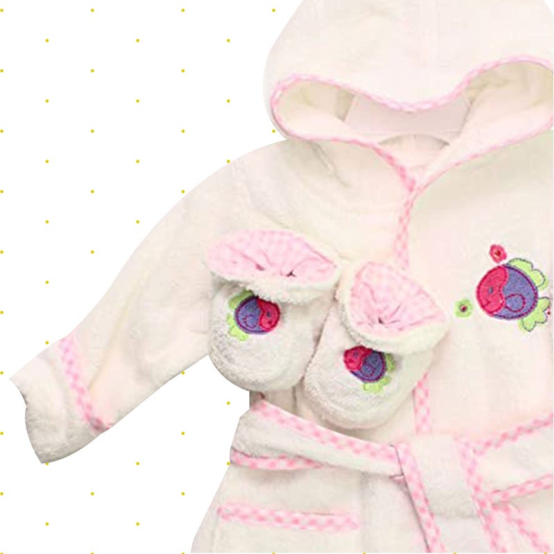 Spasilk 100% Cotton Hooded Terry Bathrobe with Booties, White Fish, One Size - Image 3