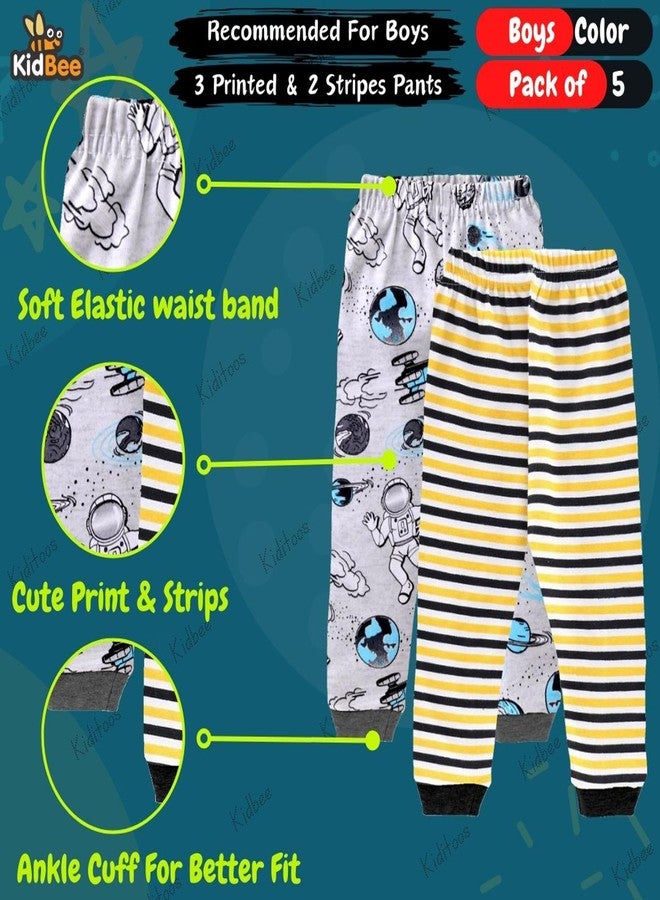 Kidbee Baby Boys & Gilrs Cotton Pajama Track Pants (Regular Loose Fit) (Set of 5) (7-8 Years, Boys-Color-5PC-RIB) - Image 4