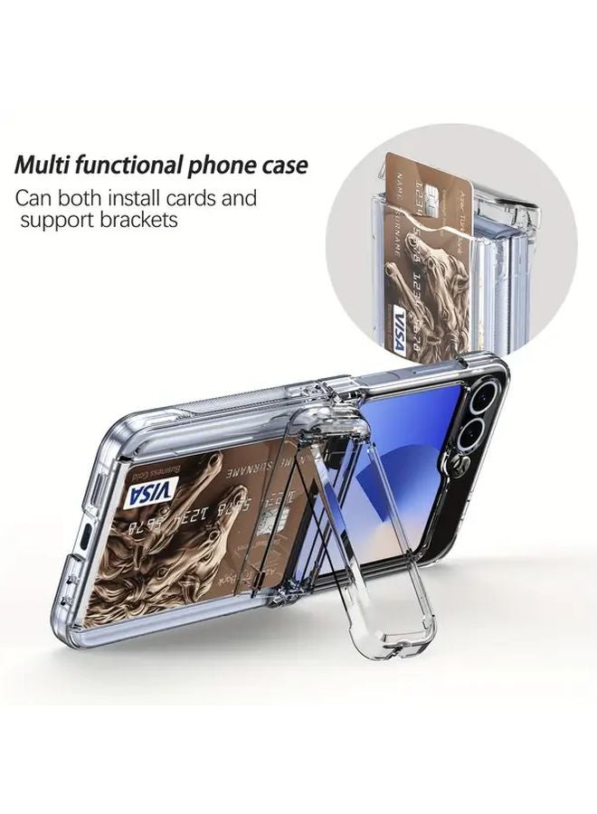 غطاء Samsung Galaxy Z Flip 6 - وردي فاتح مع حامل بطاقات وحماية للمفصلة - Image 3