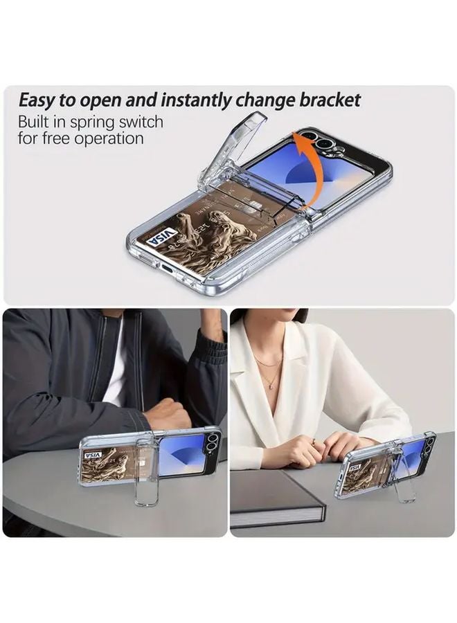 غطاء Samsung Galaxy Z Flip 6 - وردي فاتح مع حامل بطاقات وحماية للمفصلة - Image 5