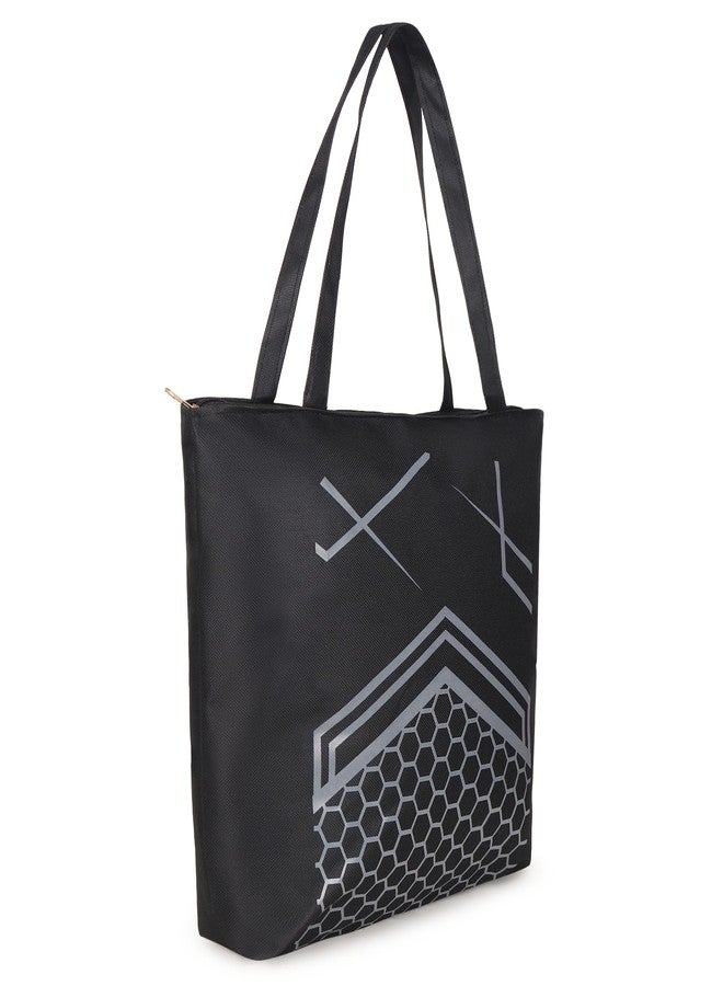 Nexeura Trendy Polyester Tote Bag for Women | Stylish Handbag with Modern Print | Lightweight Shoulder Bag for Girls | Large Capacity Eco-Friendly Reusable Shopping Tote | Durable Daily Use Bag (BLACK) - Image 3
