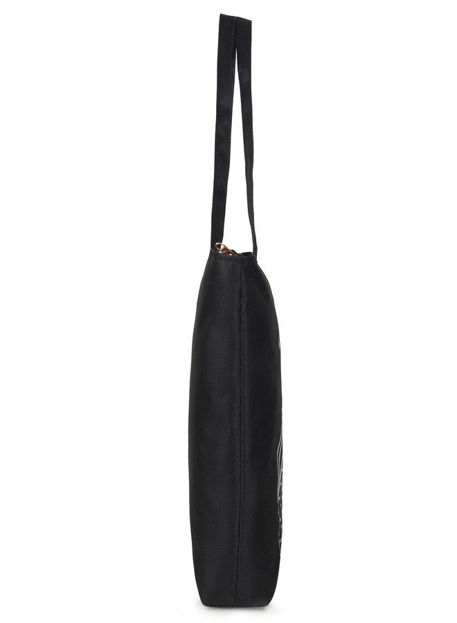 Nexeura Trendy Polyester Tote Bag for Women | Stylish Handbag with Modern Print | Lightweight Shoulder Bag for Girls | Large Capacity Eco-Friendly Reusable Shopping Tote | Durable Daily Use Bag (BLACK) - Image 4
