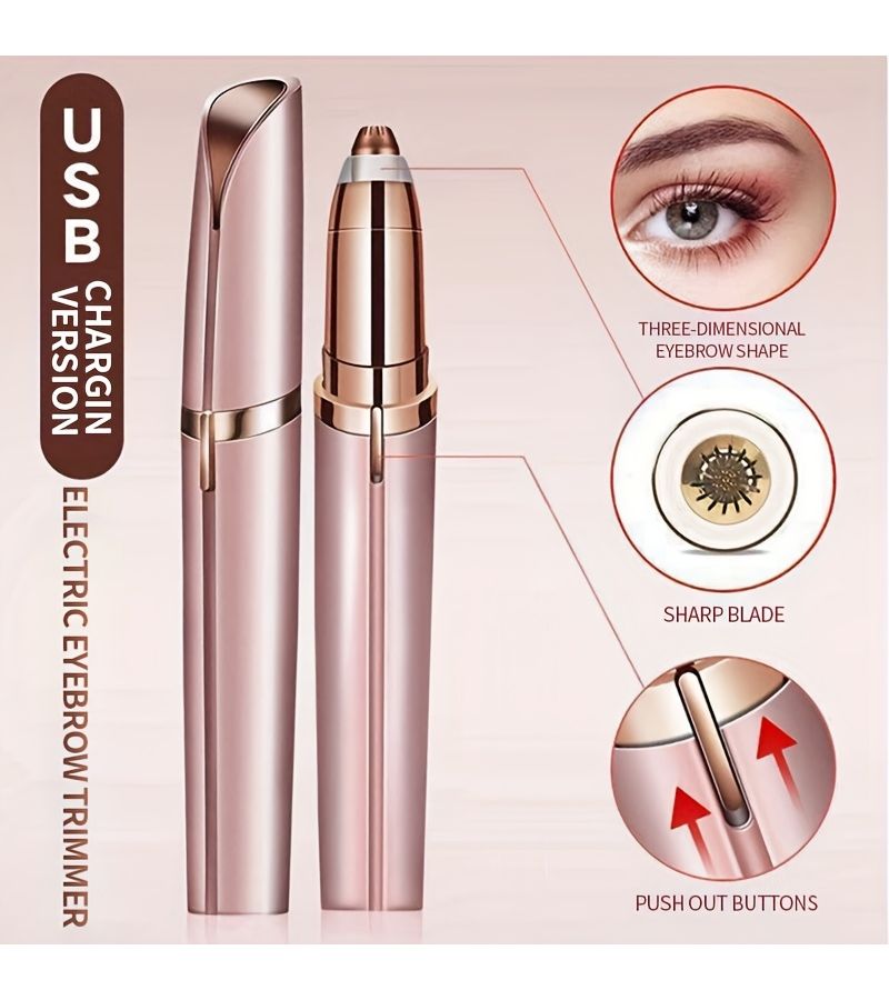 White USB Portable Eyebrow Trimmer Facial Hair Shaver Electric Epilation Device - Image 1