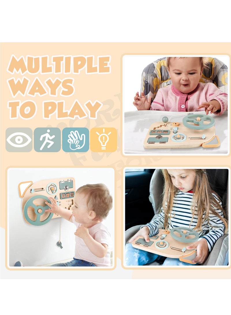SOLARAE Wooden Steering Wheel Toy for Toddlers 1-3, Sensory Busy Board for Travel, Educational Activity Board to Enhance Fine Motor Skills. Perfect for Learning and Play! - Image 1