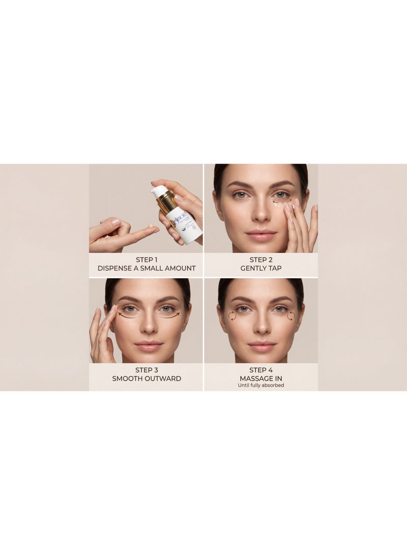 Glimore Eye Contour Cream 15 ml – Dark Circles, Puffiness & Fine Lines – Hydrating Formula with Rosa Moschata, Borage, Vitamin C & E, Sodium Hyaluronate – Lightweight Day & Night Eye Treatment for All Skin Types - Image 5