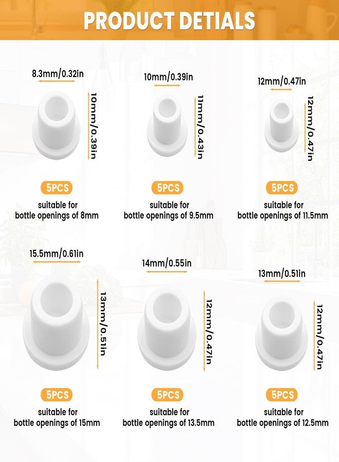KCMOSGI 30 Pcs Salt and Pepper Stoppers Plugs, 6 Sizes of Silicone Plugs, Reusable Silicone Salt And Pepper Stoppers for Secure Seal on Various Containers (8/9.5/11.5/12.5/13.5/15 mm) - Image 2
