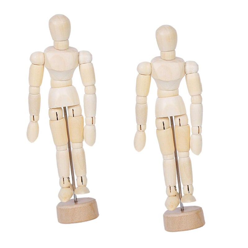 2Pcs Articulated Wooden Artist Mannequin Puppet For Drawing Sketch 12cm - Image 2