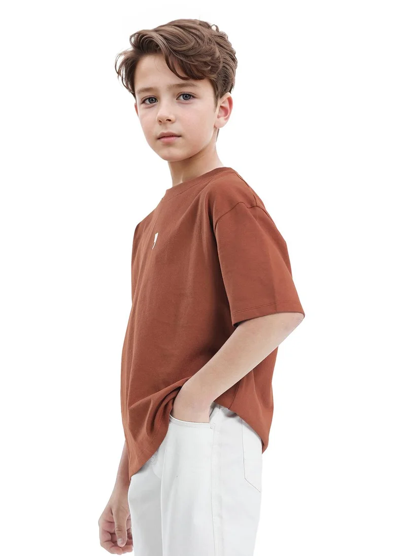 Rare Ones Rare Ones Kids Chile-K Rust Cotton Graphic Print Slip-On Oversized Fit T-Shirt