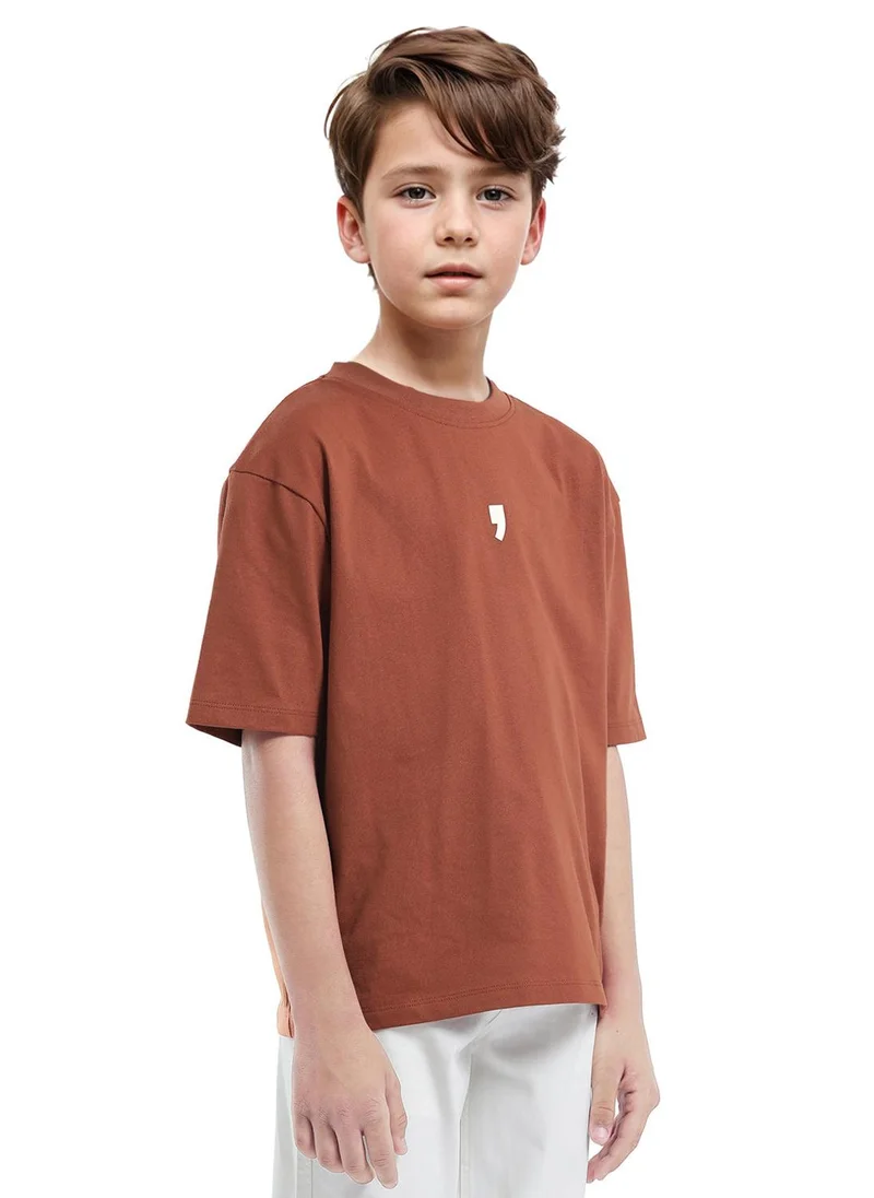 Rare Ones Rare Ones Kids Chile-K Rust Cotton Graphic Print Slip-On Oversized Fit T-Shirt
