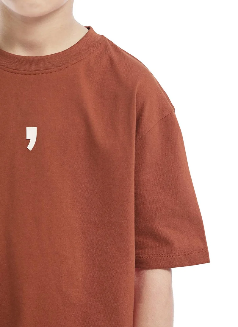 Rare Ones Rare Ones Kids Chile-K Rust Cotton Graphic Print Slip-On Oversized Fit T-Shirt