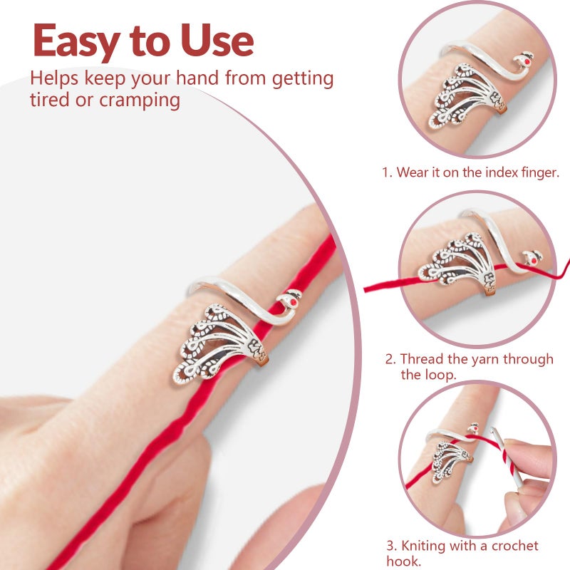 LBU 4Pcs Crochet Ring + 60Pcs Stitch Markers Adjustable Crochet Tension Rings for Finger Yarn Tension Guide Rings Crocheting Knitting Accessories with Box Gifts for Crocheters Knitters(Peacock) - Image 5