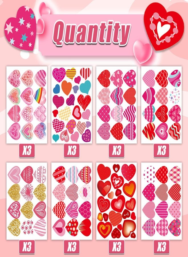 Cosomia 24 Sheets of Valentines Day Heart Stickers for Kids: 8 Unique Colorful Heart Designs for Decorative Party Activities and Craft Supplies - Image 2
